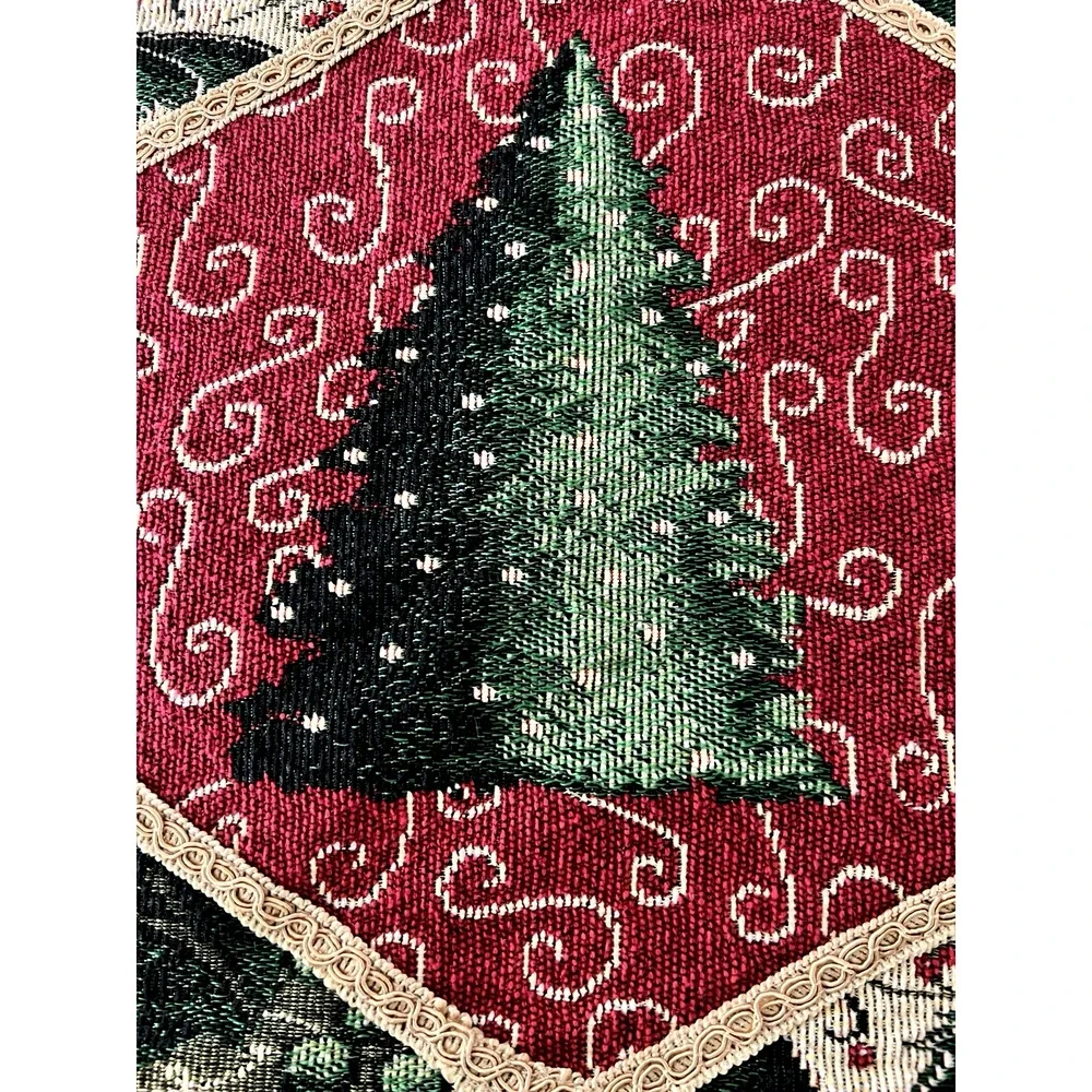 Set of 4 Tapestry Christmas Tree Embroidered Elegant Placemats Gold Backing VTG